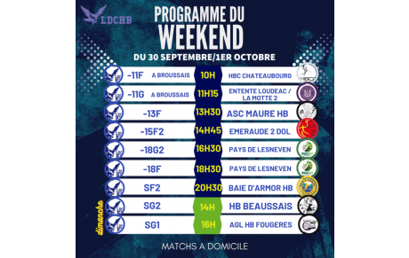 Planning du 30 Septembre &amp; 1 Octobre
